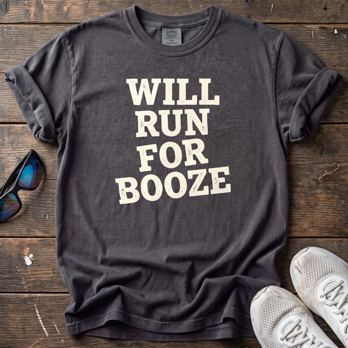 Will Run for Booze Block Type Tee — Graphite