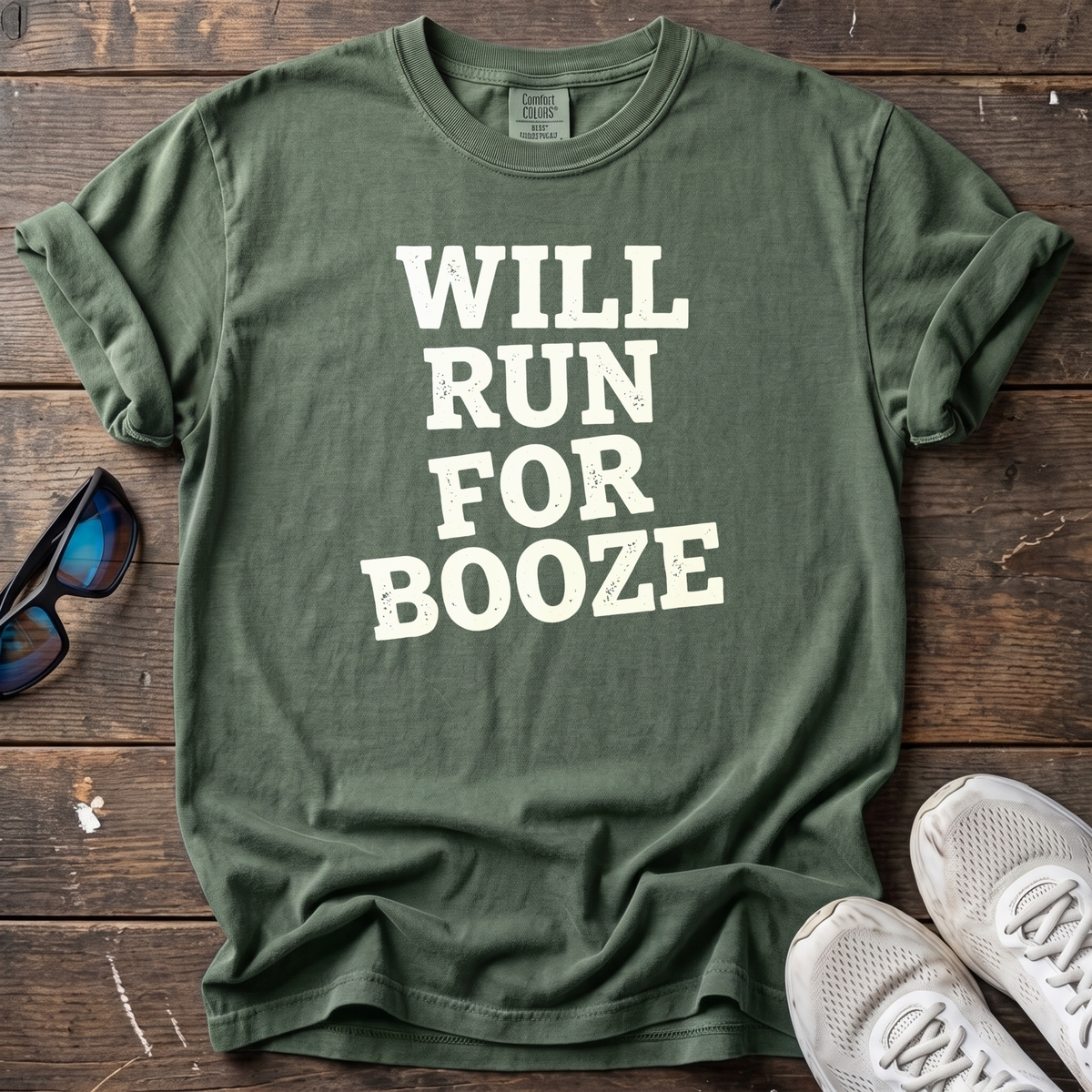 Will Run for Booze Block Type Tee — Moss