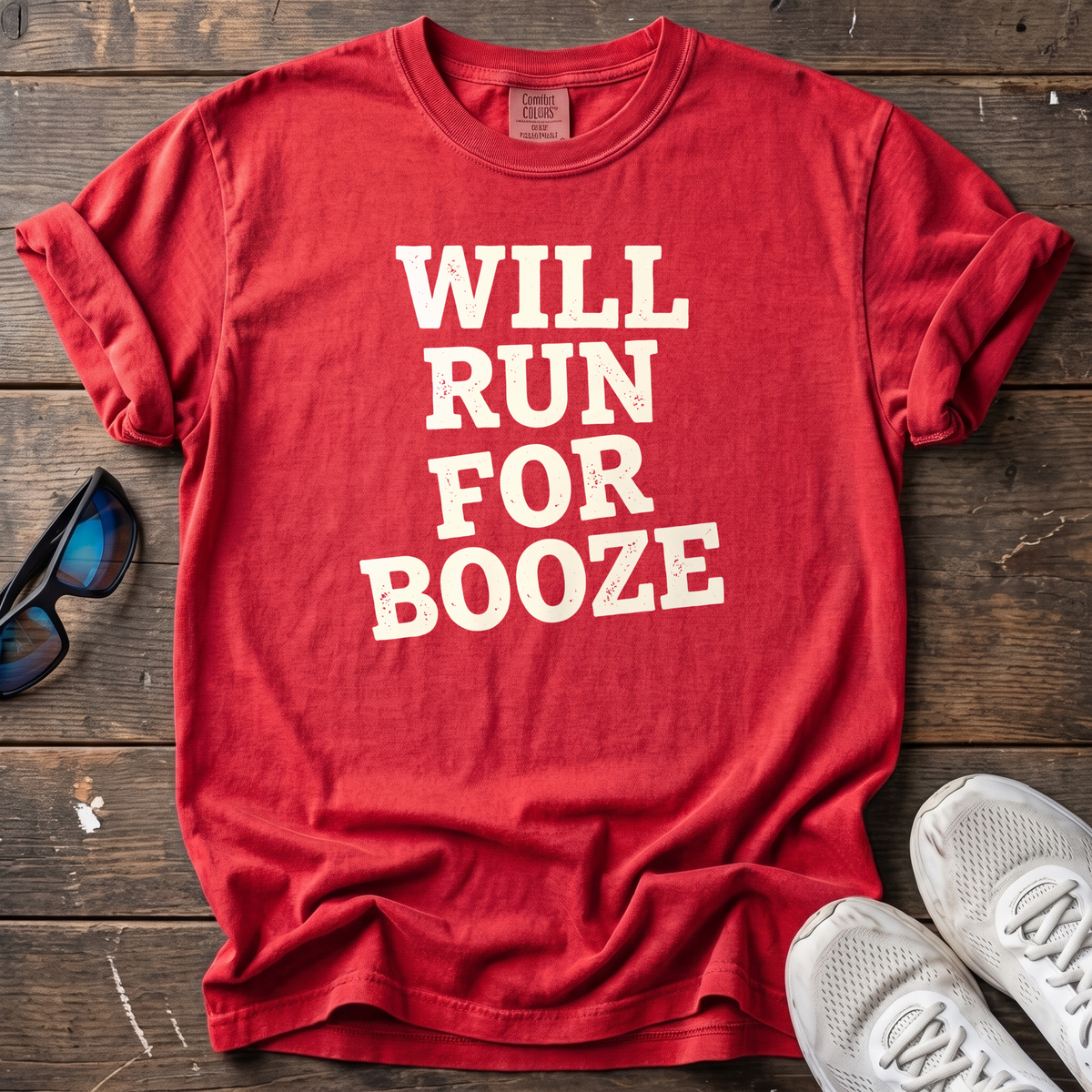 Will Run for Booze Block Type Tee — Red