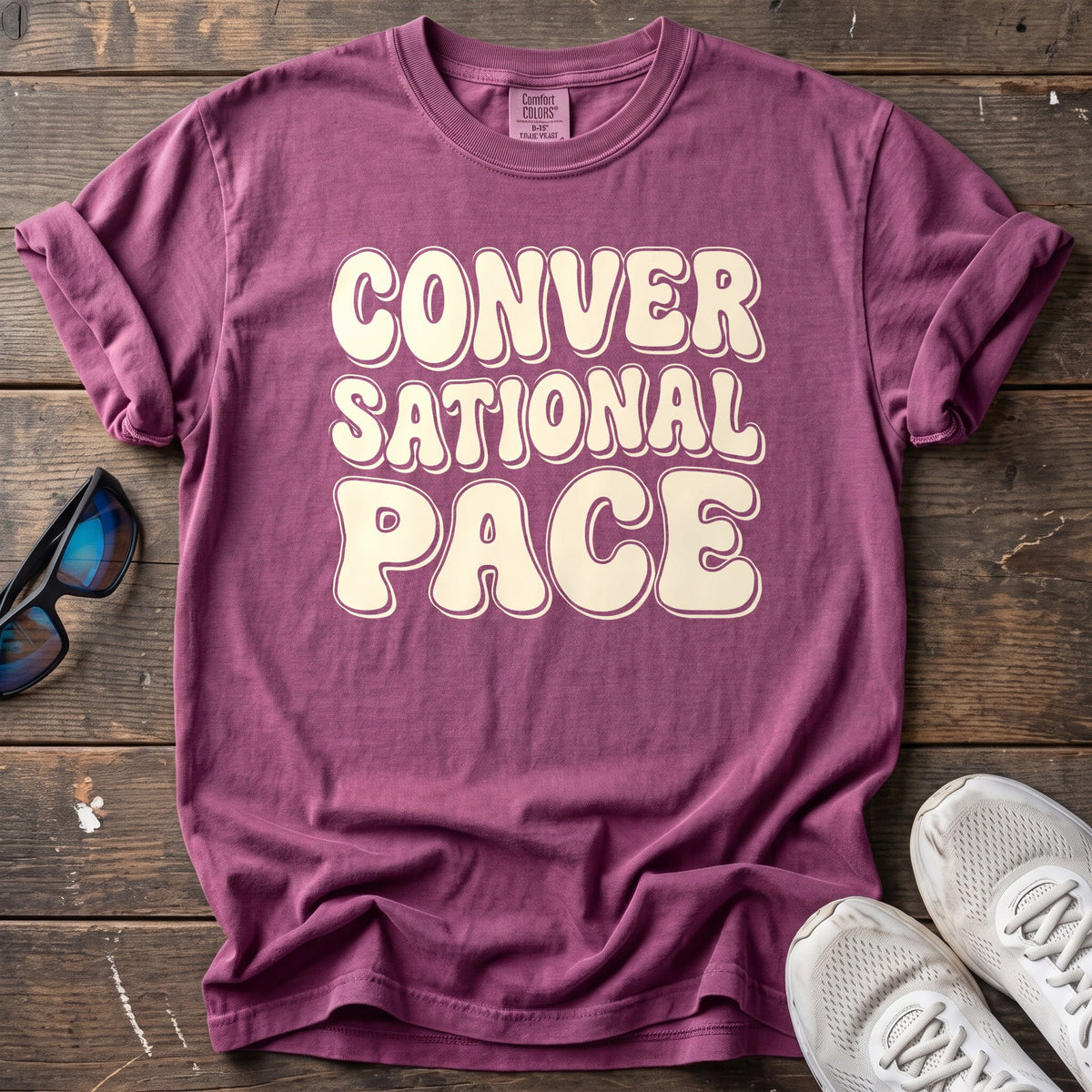 Conversational Pace Retro Tee — Berry