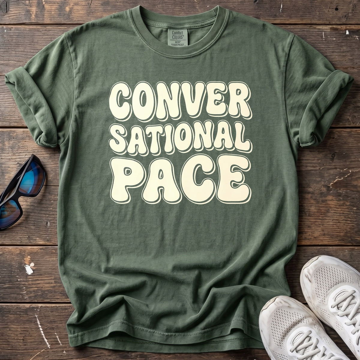 Conversational Pace Retro Tee — Moss