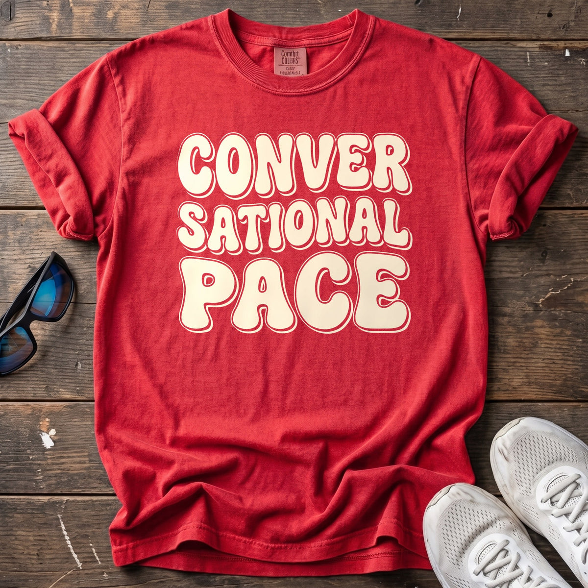 Conversational Pace Retro Tee — Red