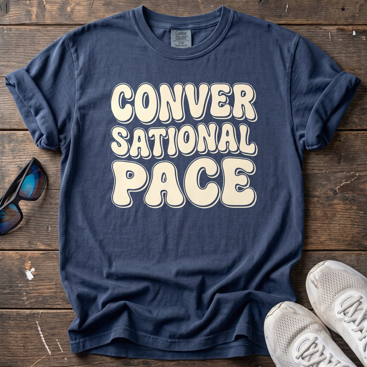 Conversational Pace Retro Tee — True Navy
