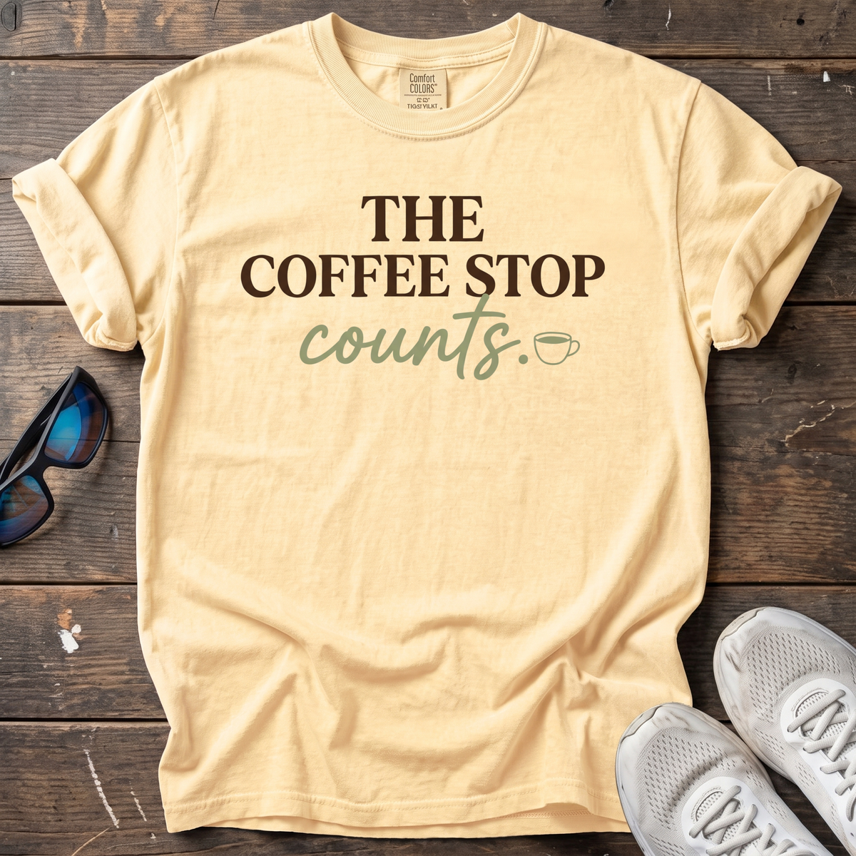 The Coffee Stop Counts Script Tee — Butter