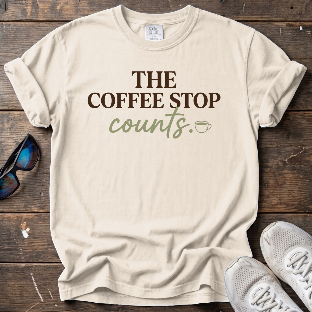 The Coffee Stop Counts Script Tee — Ivory