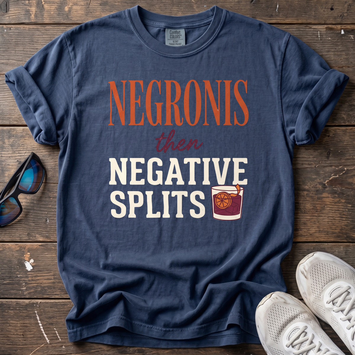 Negronis and Negative Splits Tee — True Navy