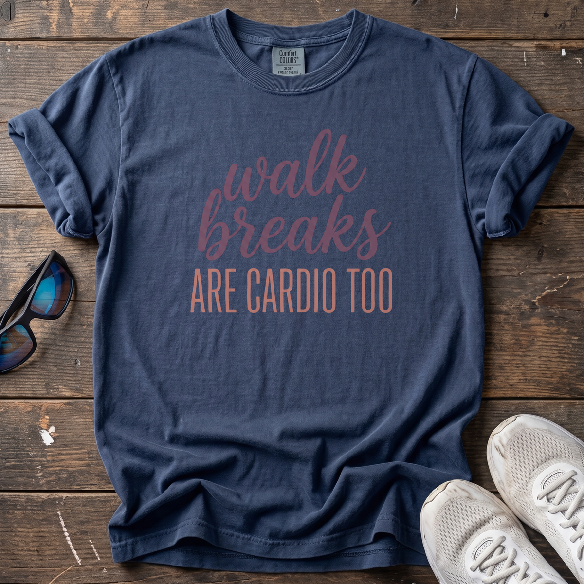 Walk Breaks Are Cardio Elegant Tee — True Navy