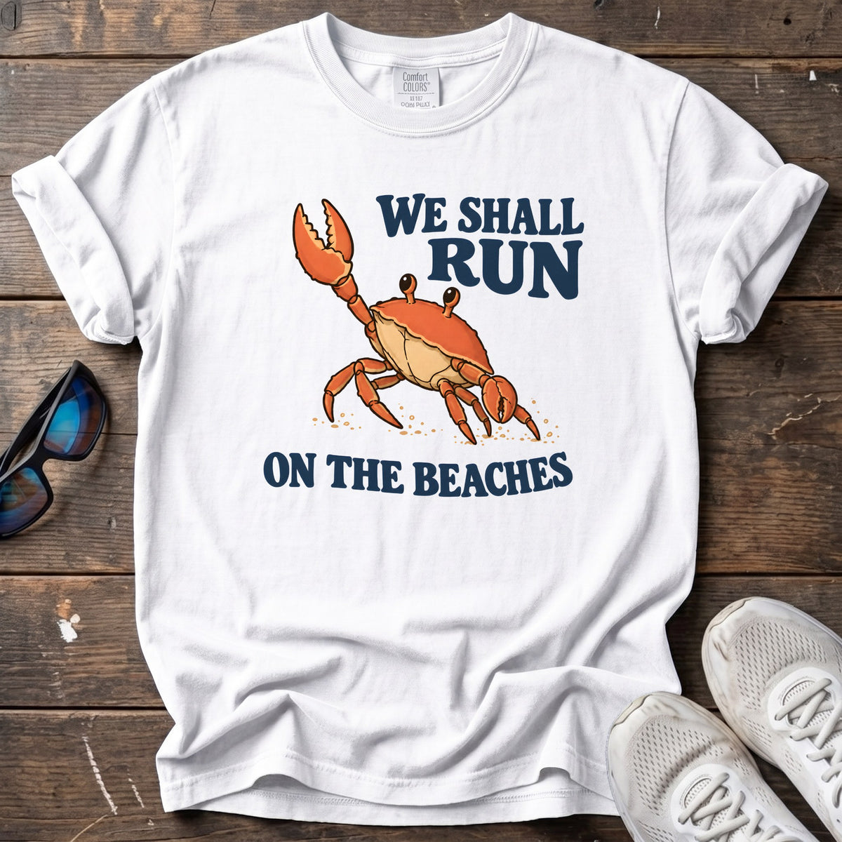 We Shall Run on the Beaches Tee — White